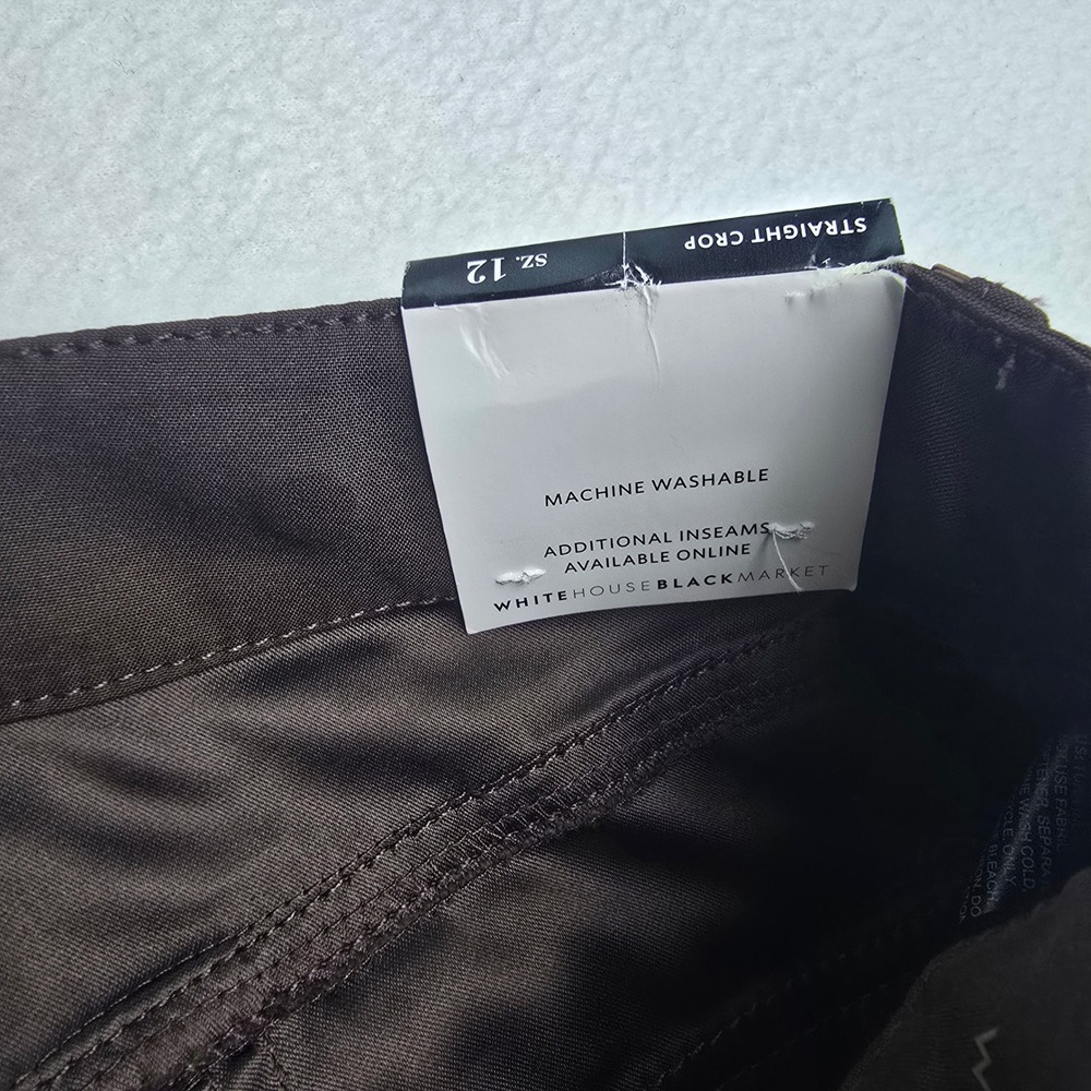 White House Black Market NWT The Straight Crop Pants Brown Satin Panel Size 12 - Picture 5 of 11